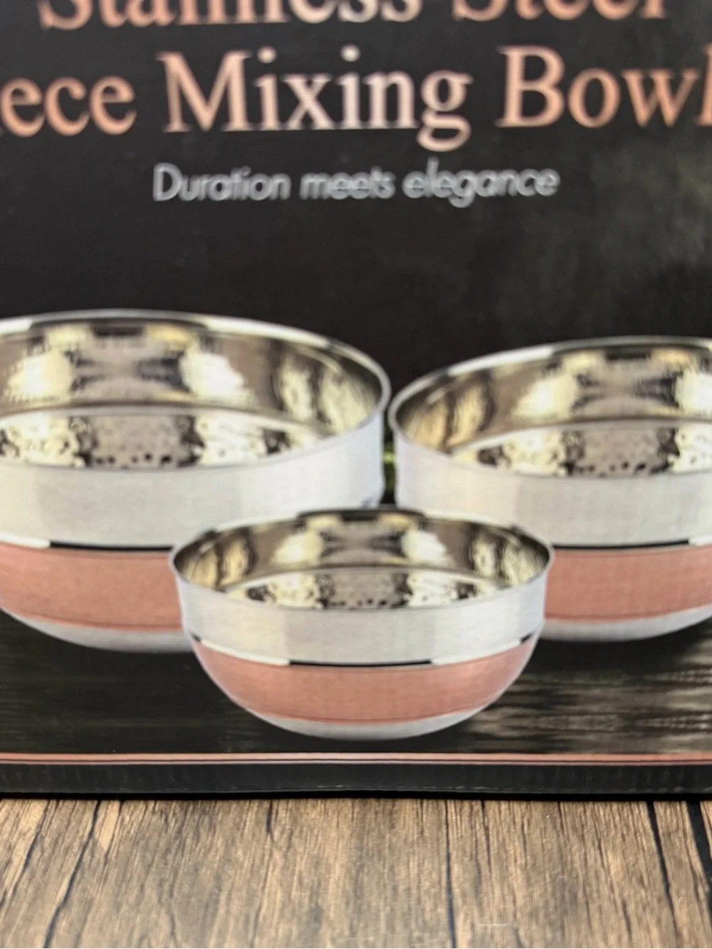 New Stainless Steel 3-Piece Mixing Bowl Set - copper and Silver